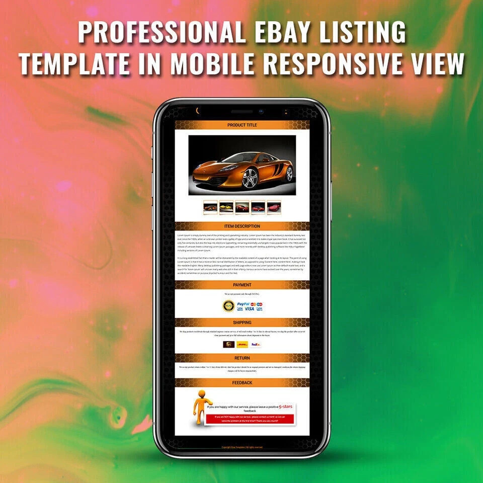 eBay Mobile Responsive Listing Templates Auction Gallery Html for Automobiles