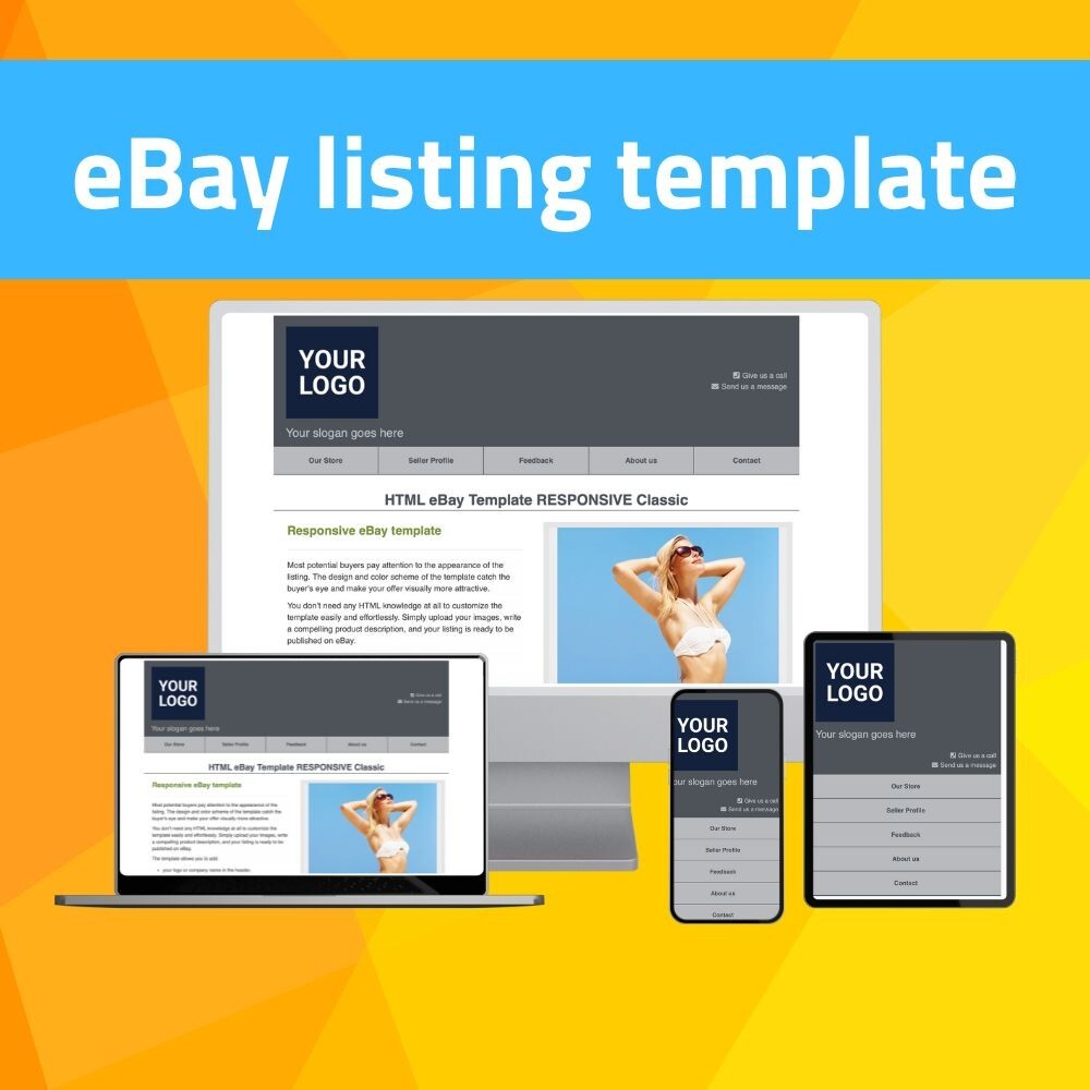 eBay Template RESPONSIVE Classic – grey – NO CODING REQUIRED – Editor included