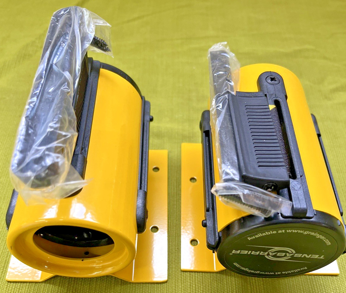 Tensabarrier Retractable Belt Barrier, Ylw & Blk, Wall Mount, @ 7.5′, Lot of 2