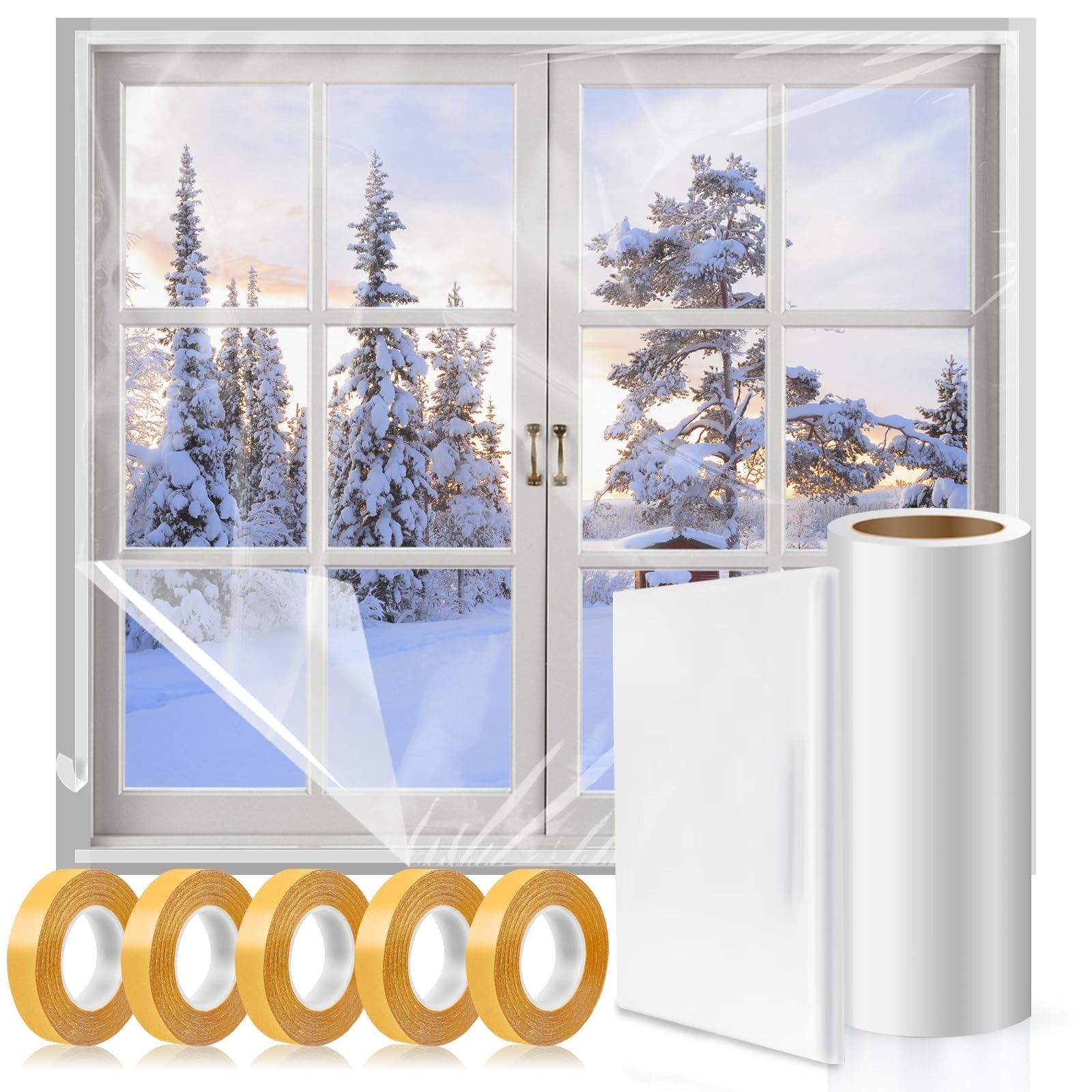 Window Insulation Kit, 63 × 394″ and 87 × 110″Plastic Window Coverings