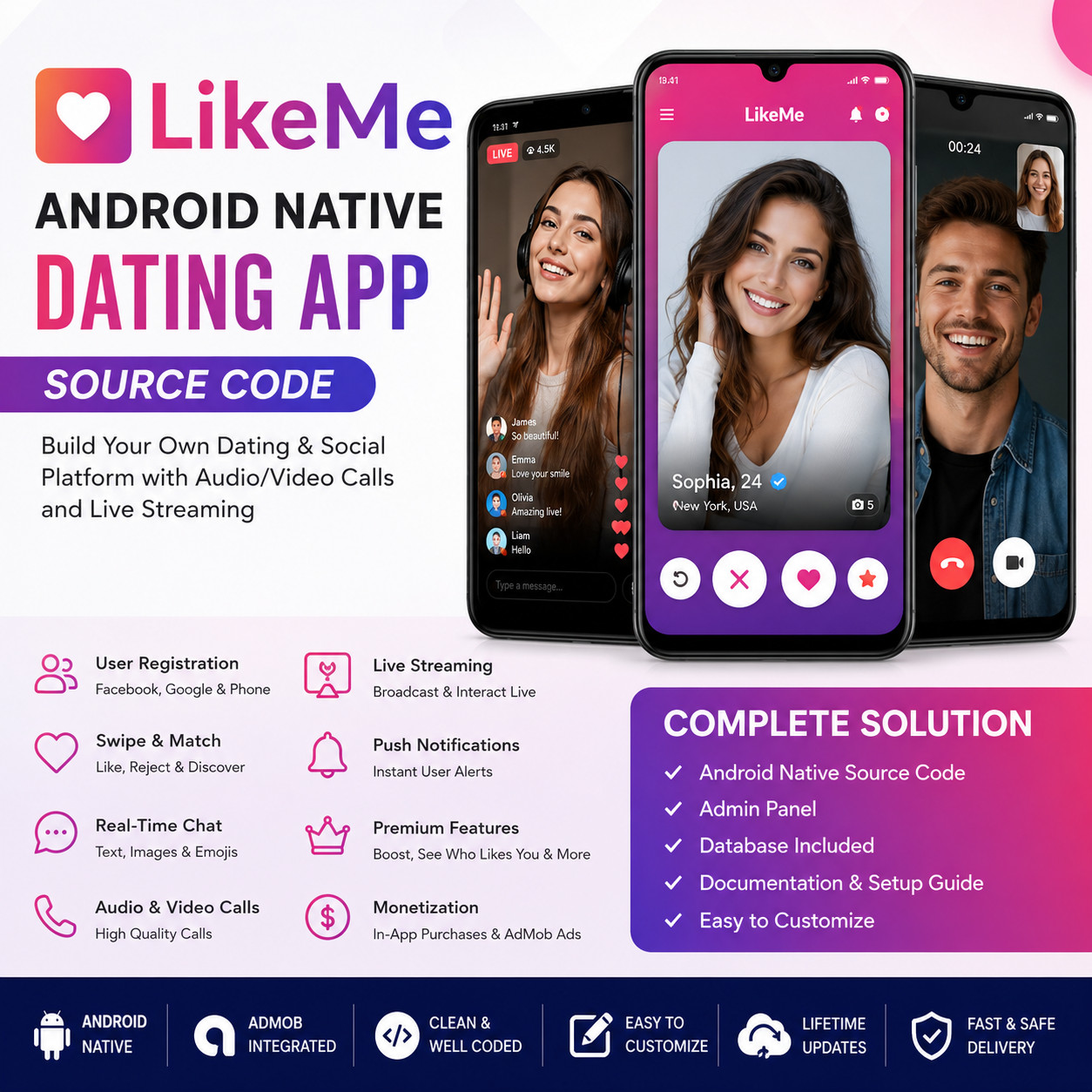 LikeMe – Android Native Dating App | Chat, Audio + Video Call | Live Streaming