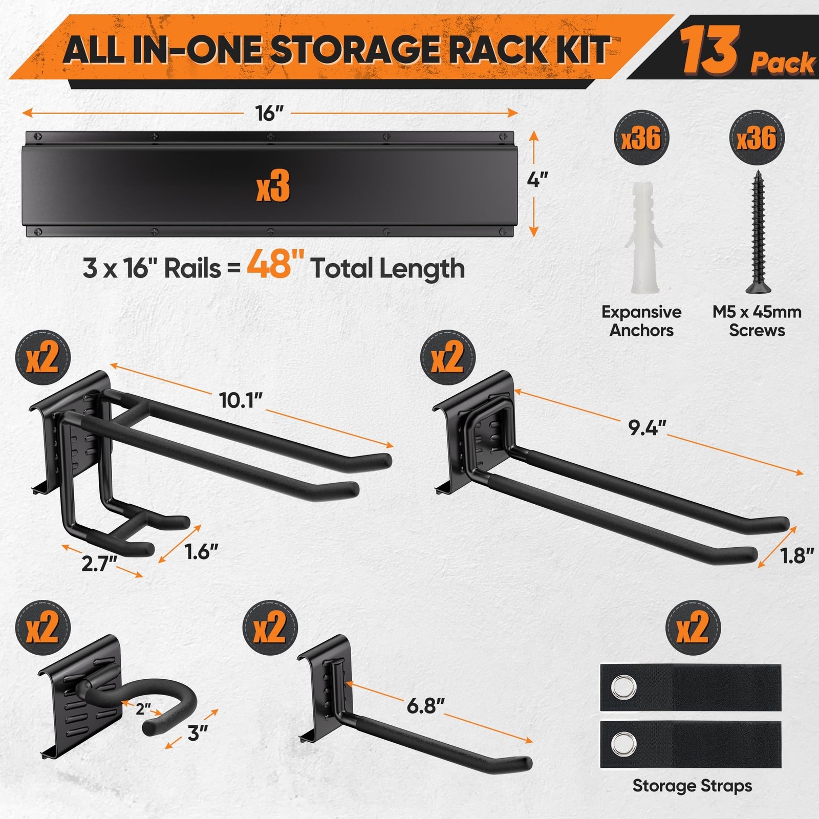 Garden Tool Organizer Wall Mount, 48 inches Tool Storage Rack with Adjustable…