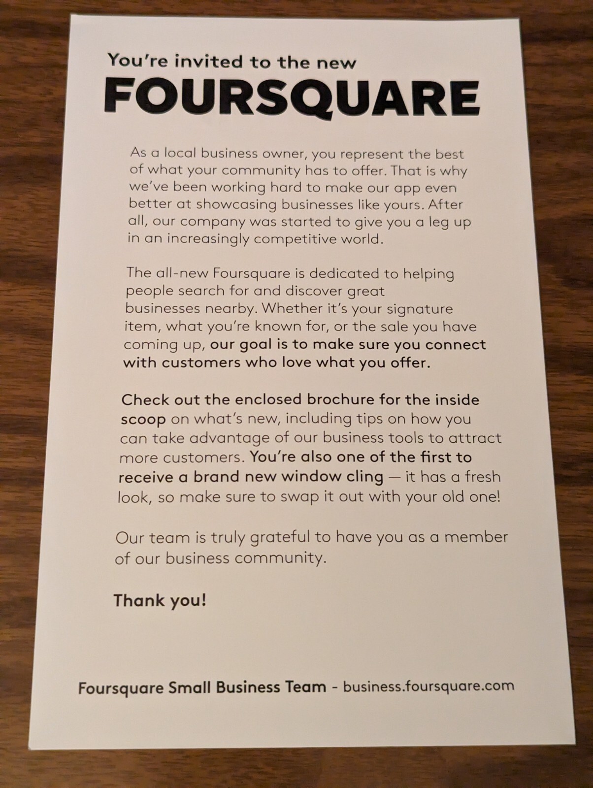 Original Marketing Mailer From Four Square Mobil App – 2009 & Window Sticker