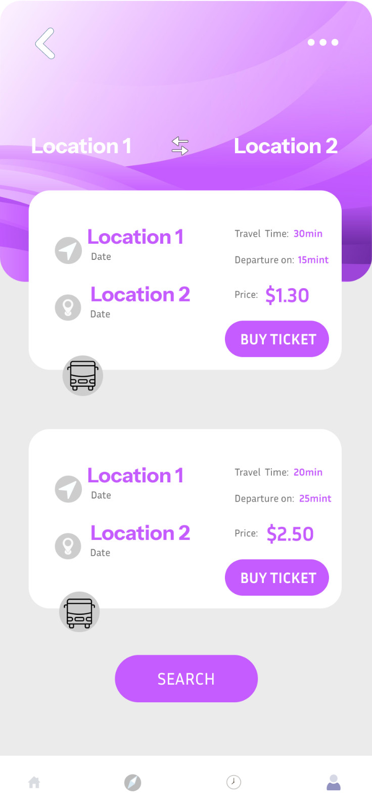 Bus Ticket App UI Template | Mobile Travel Booking Design | Modern Purple Layout
