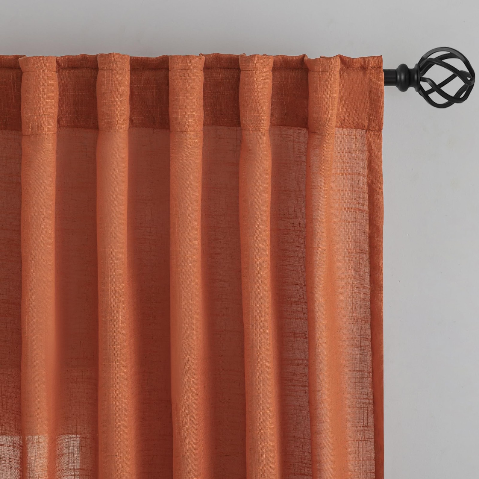 Burnt Orange Linen Back Tab Curtains 132 Inches Extra Long Ceiling to Floor f…