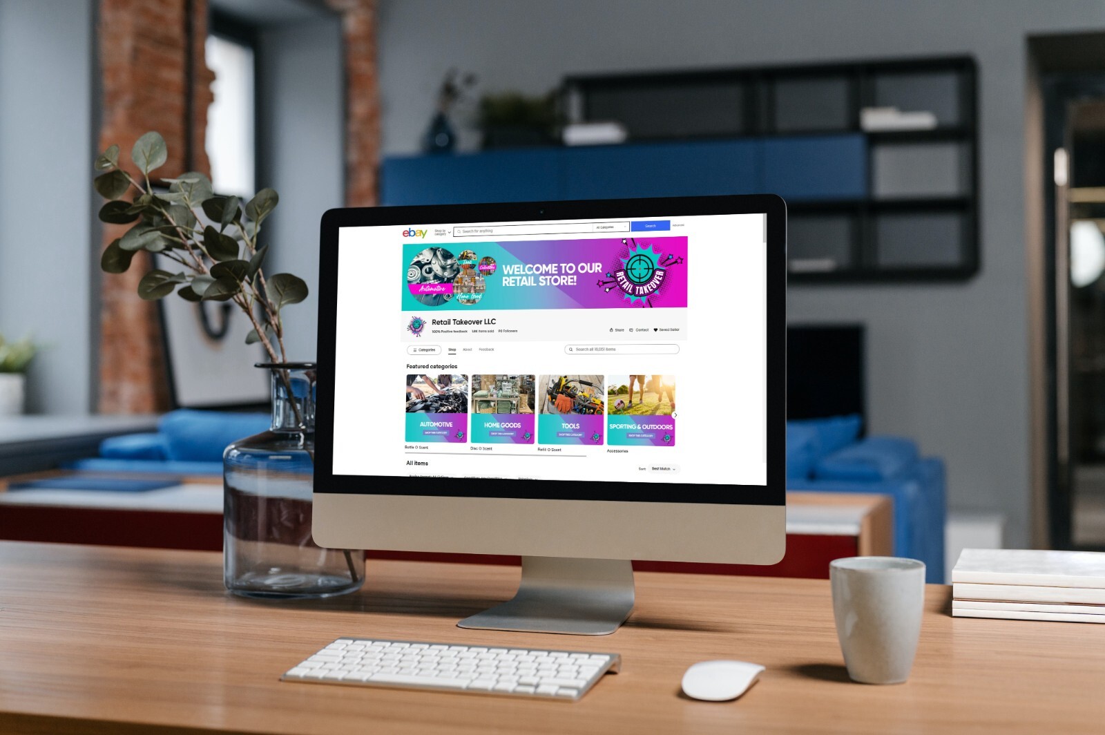 Minimal ebay store template, free logo design and 60 sec video ad for ebay store