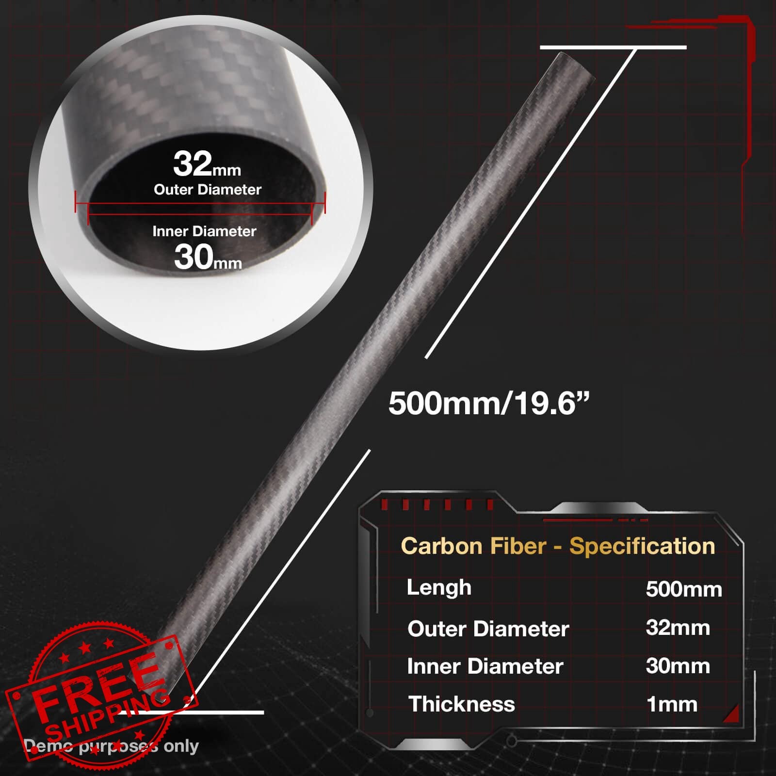 ARRIS 18x16x500MM Carbon Fiber Tube 4PCS