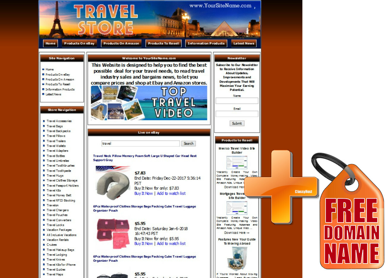 Amazon Store Travel Website for Sale. AdSense, Youtube, Automated RSS News