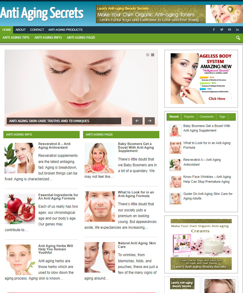 Anti Aging Secrets Ready Made Blog Turnkey Niche Website Business for Sale