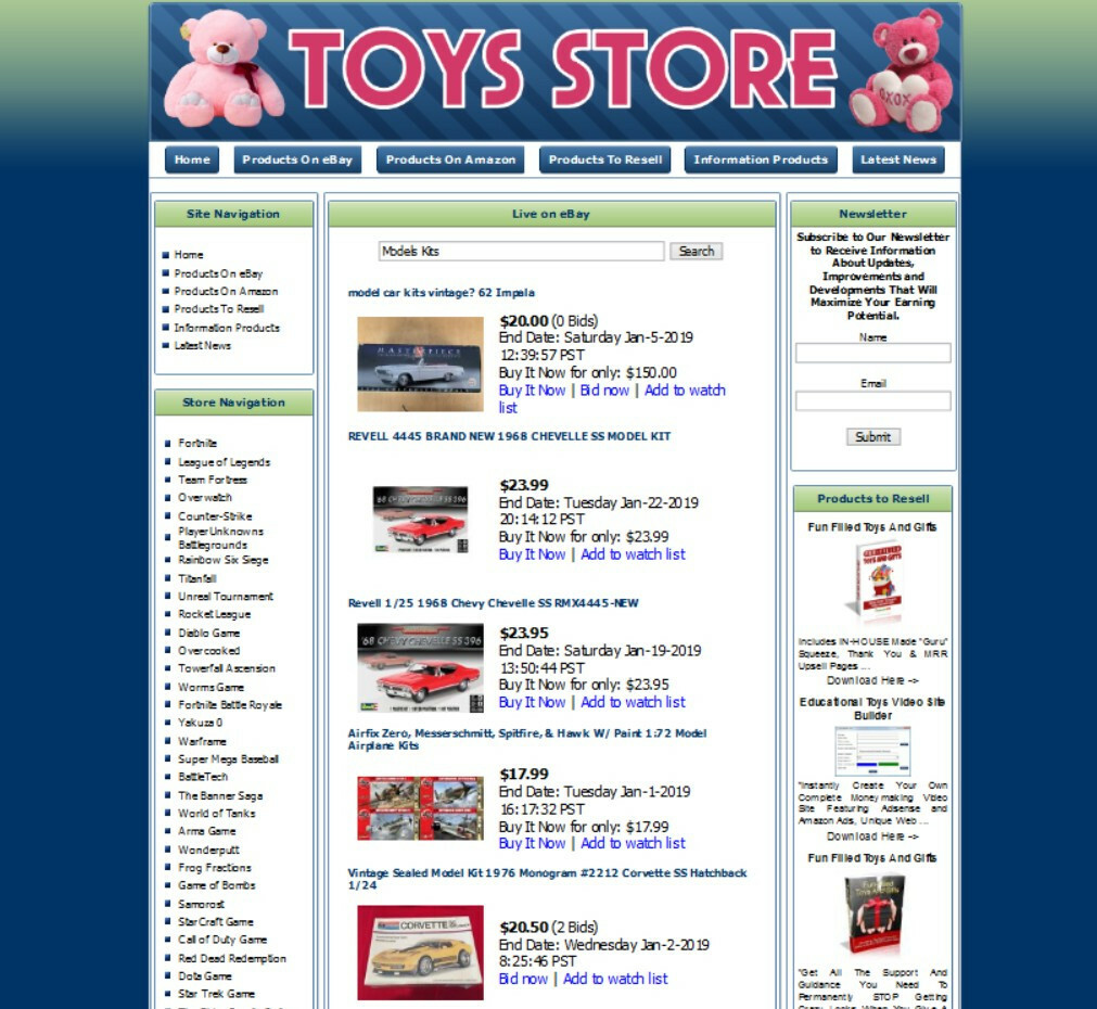 TOYS STORE WEBSITE FOR SALE. MAKE MONEY ONLINE.