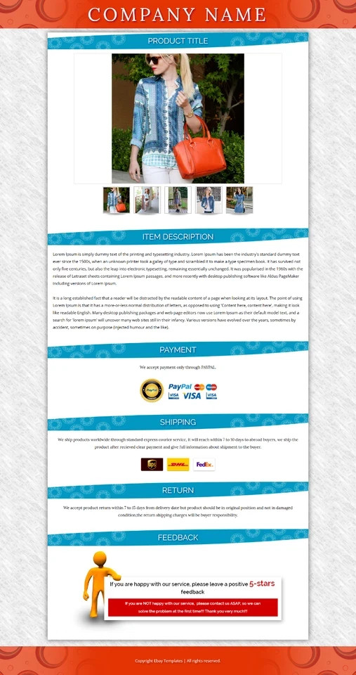 Mobile Responsive eBay Listing Template Auction Gallery Html for Fashion