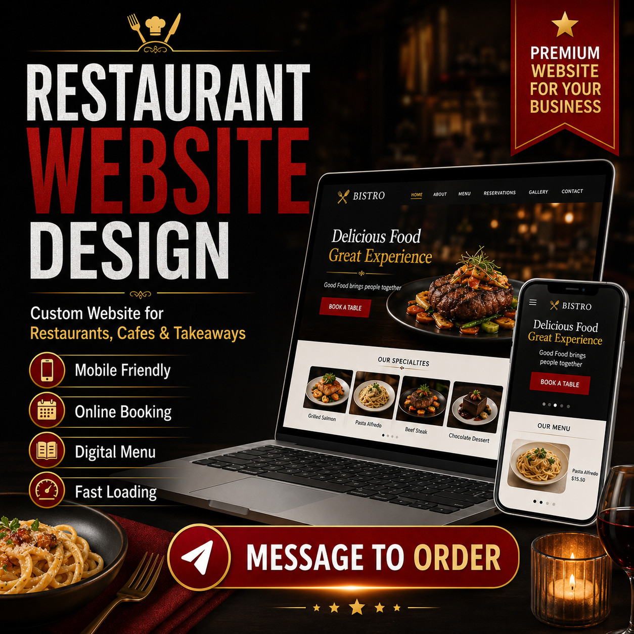 Custom Restaurant Website Design | Cafe Takeaway Food Business Website Service