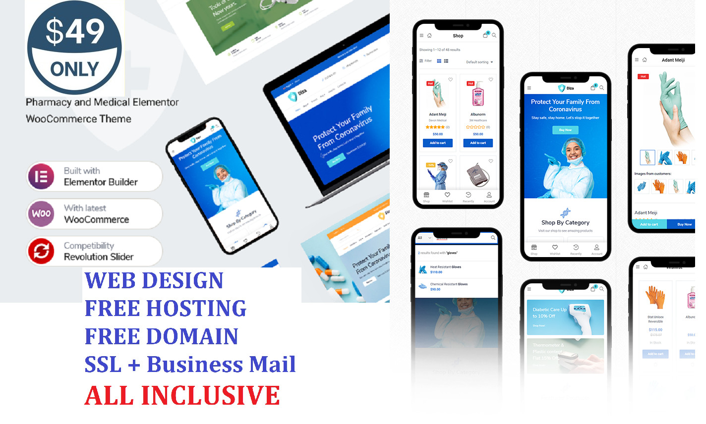 PHARMACY MEDICAL SHOP, ECOMMERCE WOOCOMMERCE WEB SITE DESIGN Free Domain Hosting