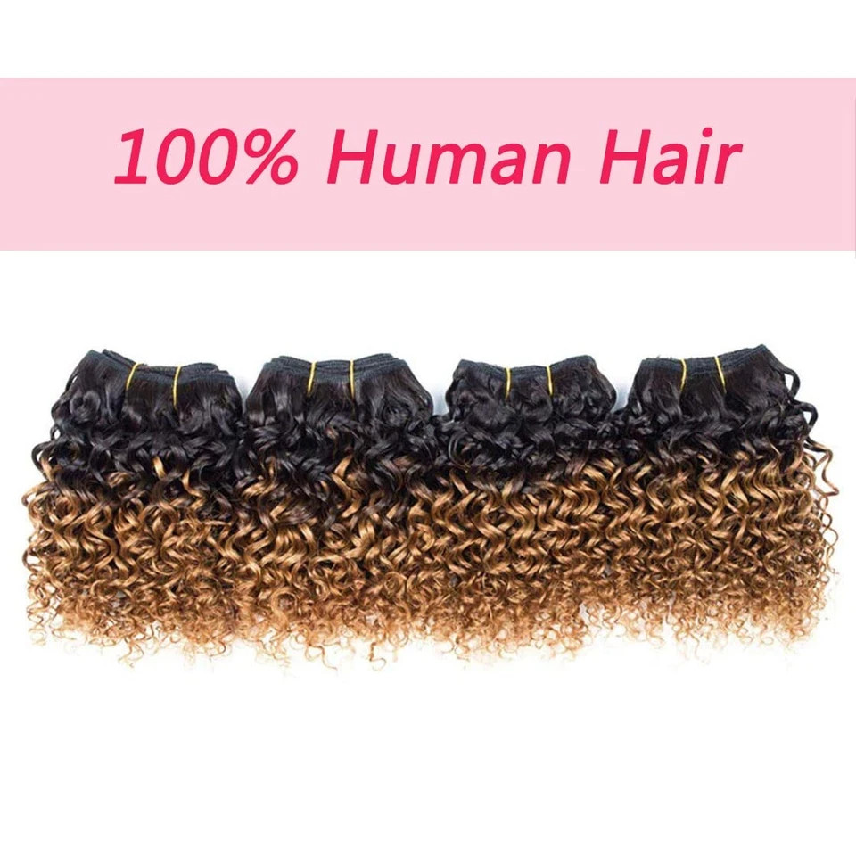 Kinky Curly Bundles Human Hair Bundles 8 Inches Curly Human Hair 4 Bundles 1B/30