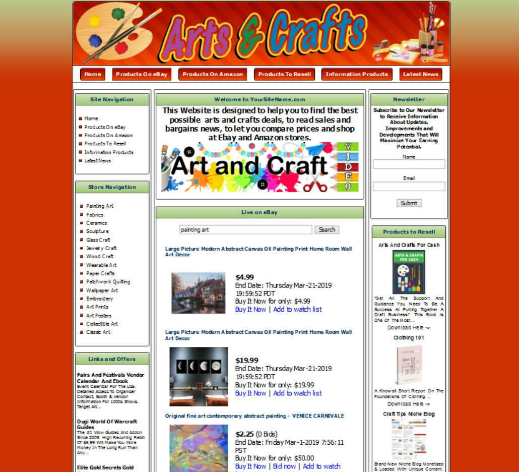 ARTS CRAFTS STORE Ready Made Affiliate Website. Amazon+Google