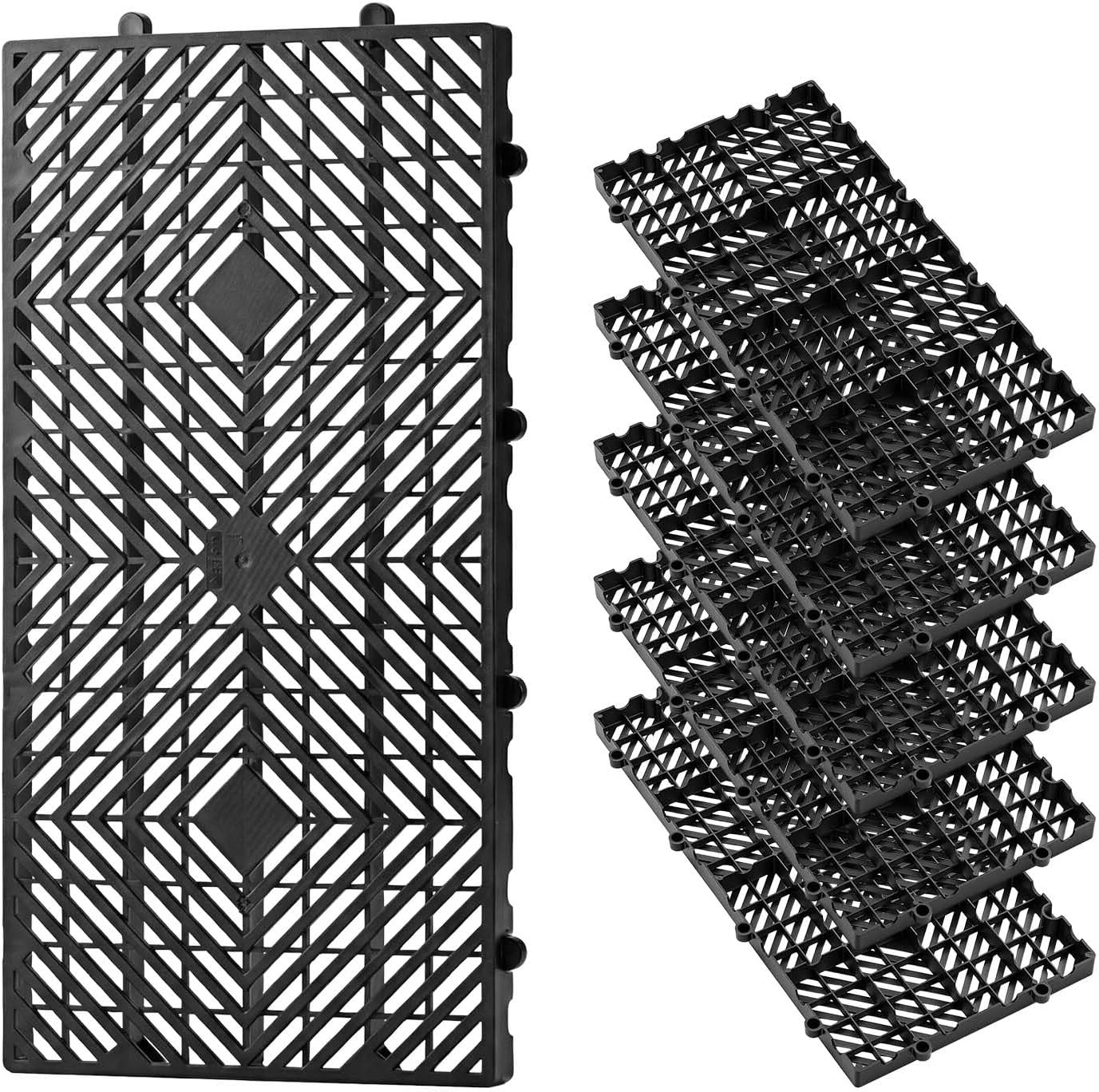 VEVOR Plastic Pallets 6 Pcs Nestable Storage Pad 23.6×11.8×1.2 Black Waterproof