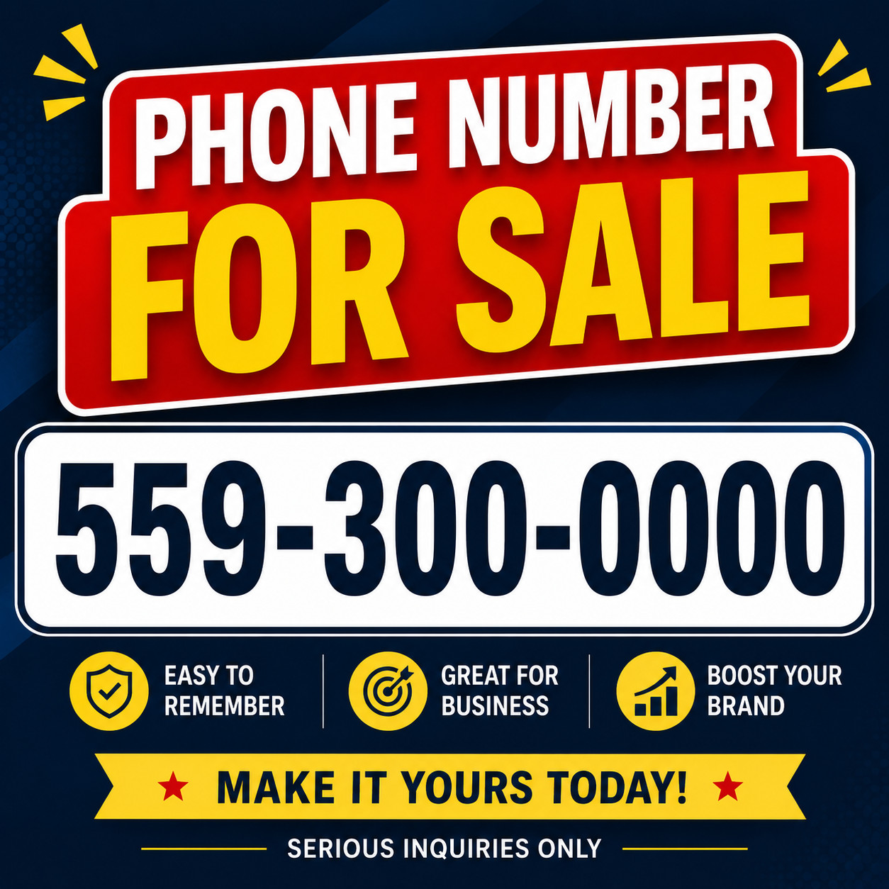 559-300-0000 Premium Vanity Phone Number Rare Easy to Remember