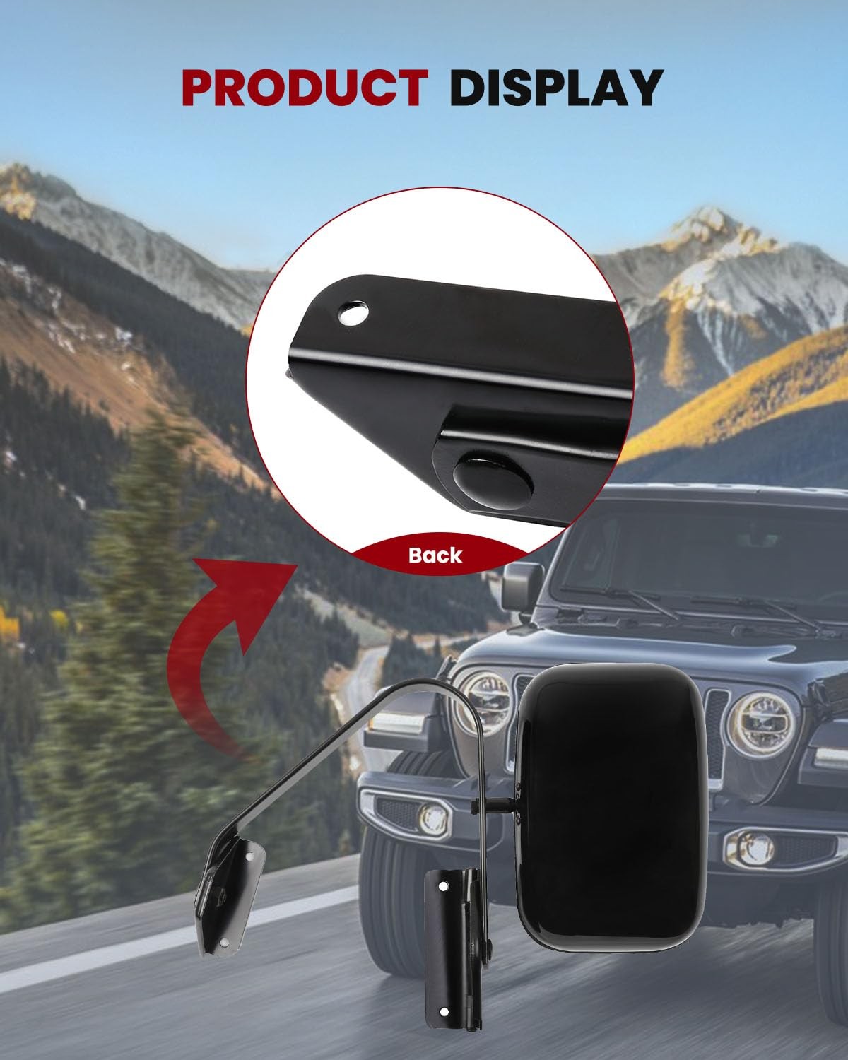 Black Pair Side Mirror Manual Fold Non-Heated 1980-1996 Ford F150 F250 Bronco