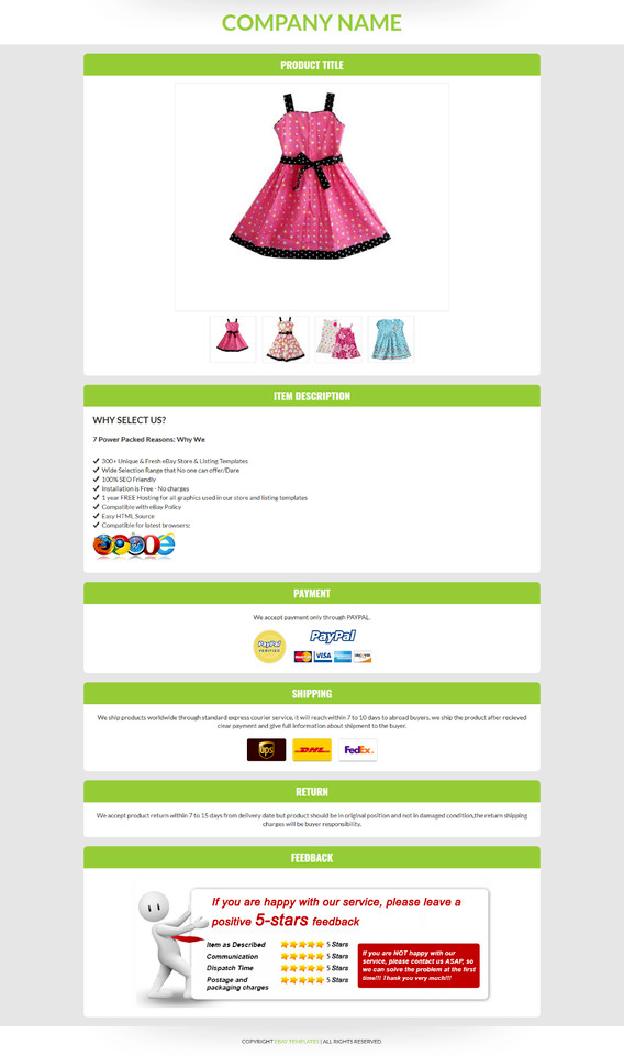Ebay Listing Template HTML Professional Mobile Responsive Design 2019 Universal