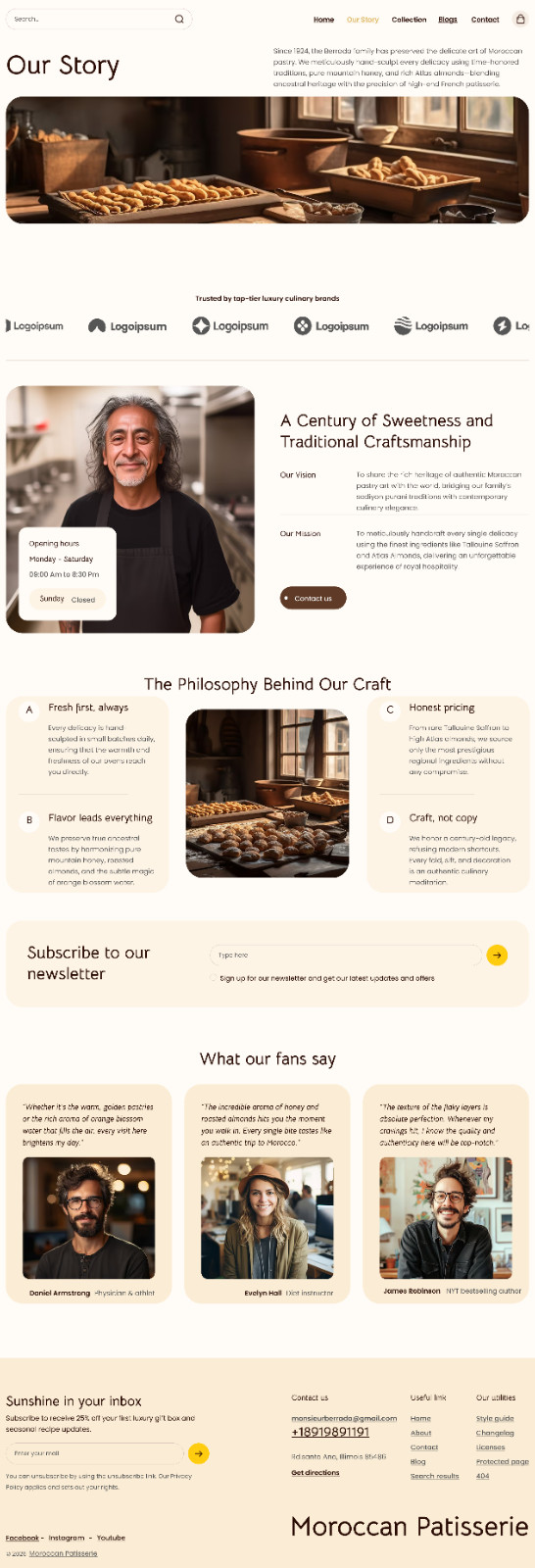 Moroccan Patisserie – Luxury Bakery E-Commerce Website Design | Figma UI/UX