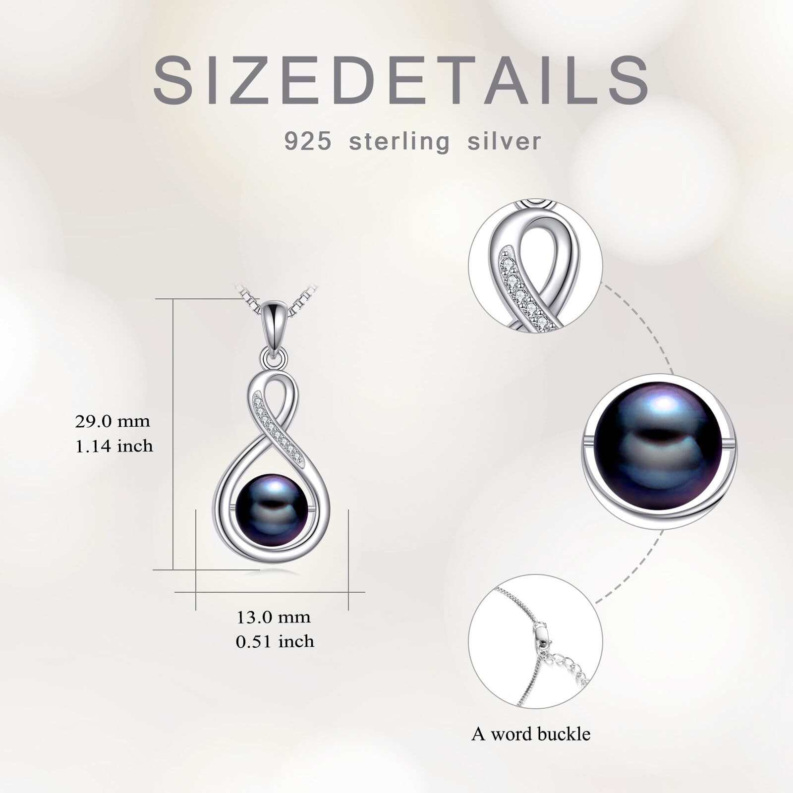 s925 8-10mm Freshwater Cultured Black Pearl Necklace, 18k White Gold Plated S…
