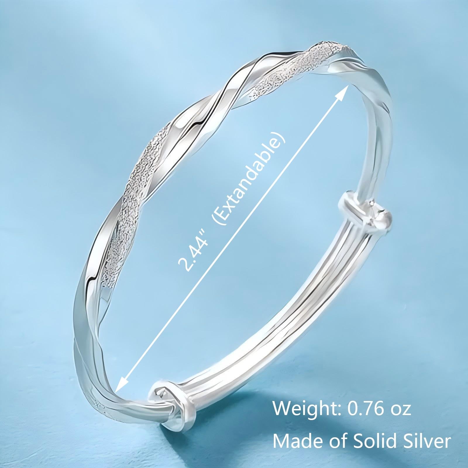 S925 Silver Bangle Bracelet for Women, Elegant Women‘s Sterling Silver Bra