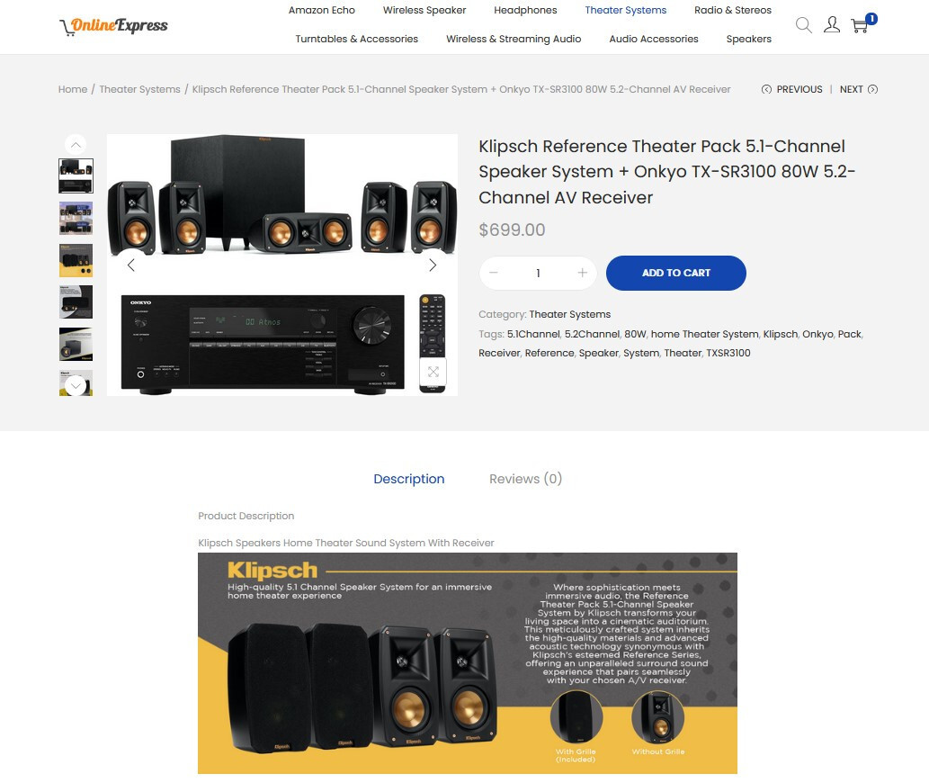 Home Audio & Theater Systems Store Website – Ecommerce Amazon Affiliate/DropShip
