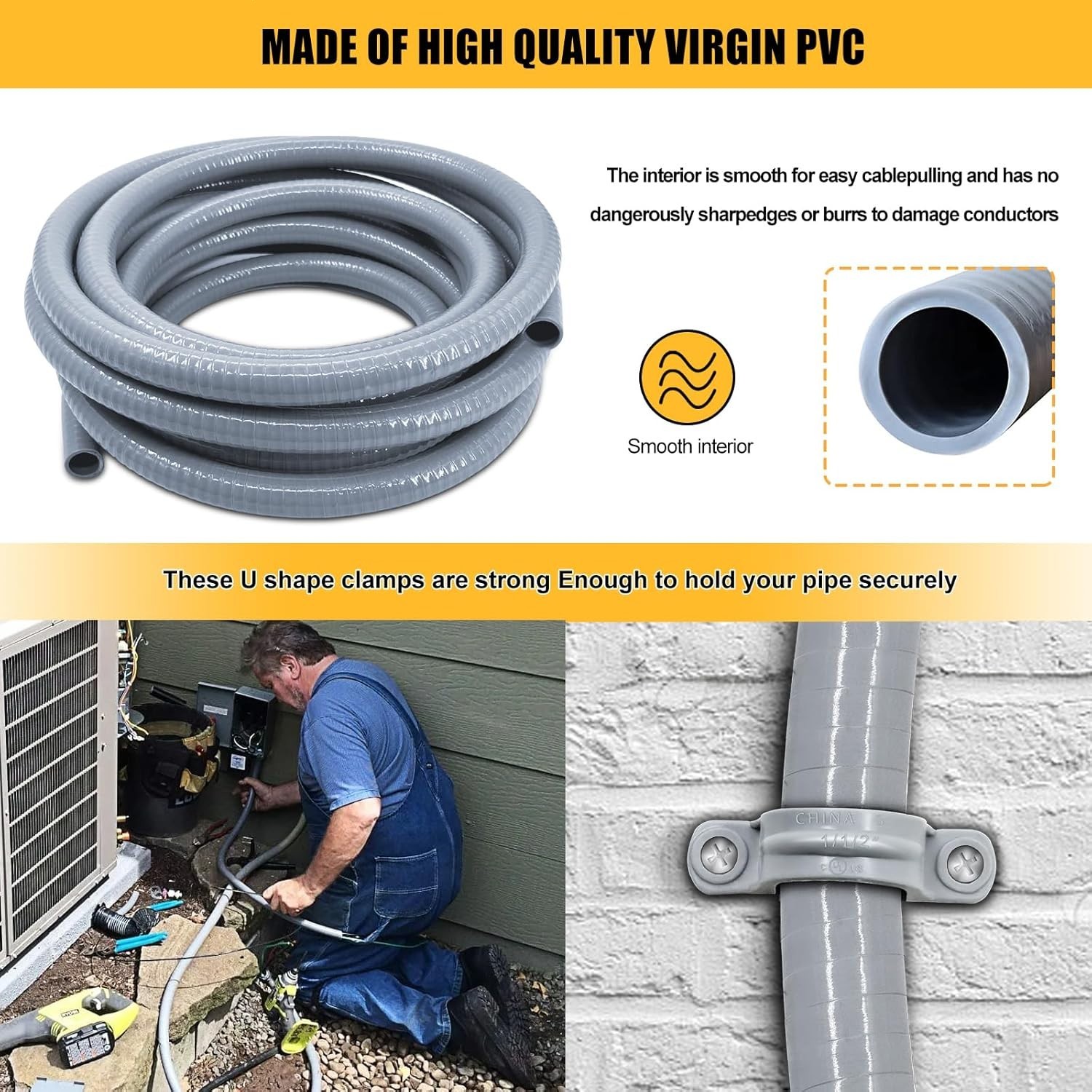 1.5″ x 25ft Liquid-Tight Conduit Kit – Flexible Non-Metallic Hose