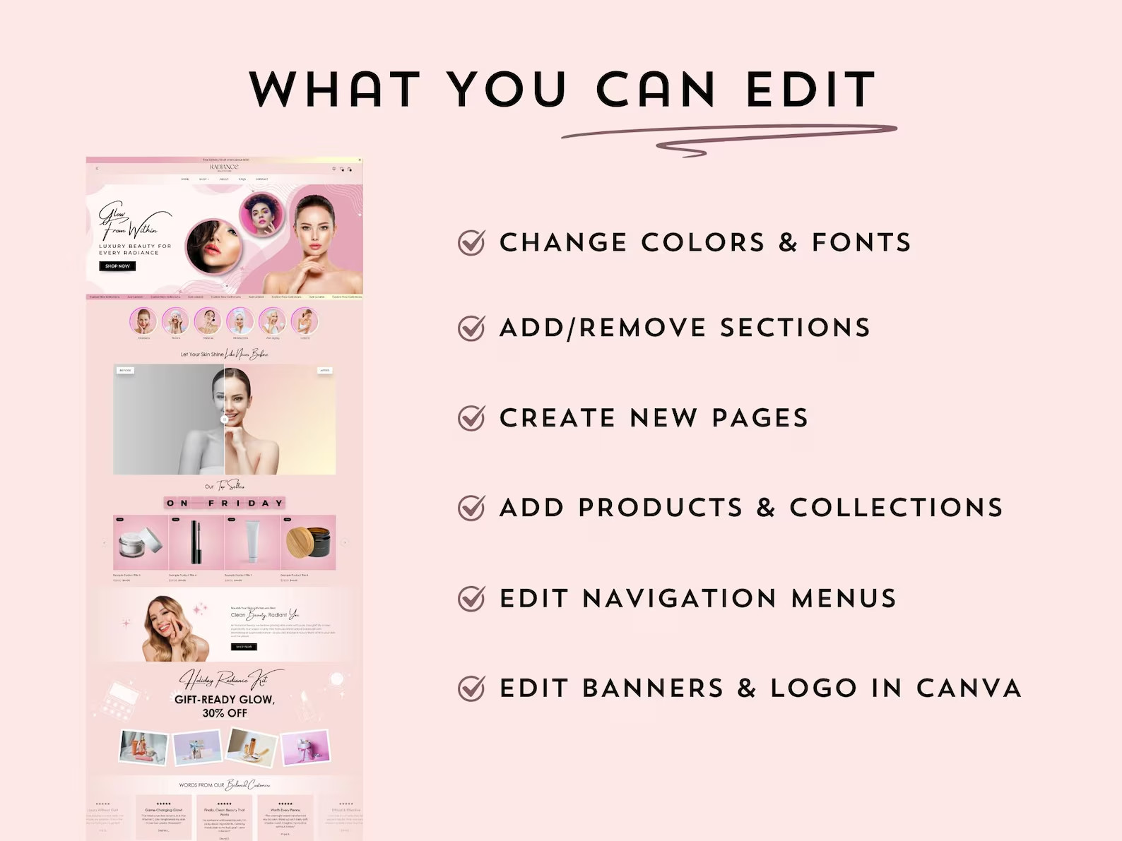 Radiance Beauty Shopify Theme, Skincare Cosmetics Store, Makeup Website Template