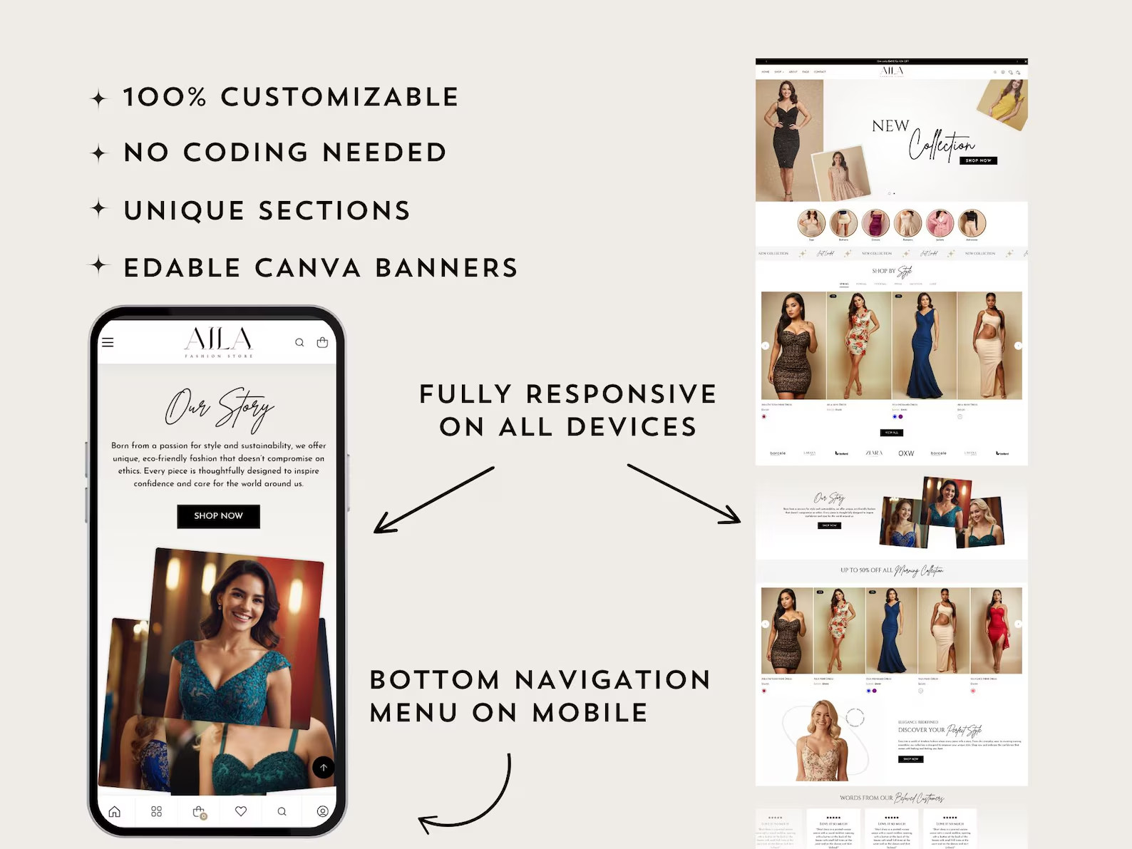 Aila Shopify Theme, Elegant Boutique Shopify Template, Fashion Store Shopify 2.0