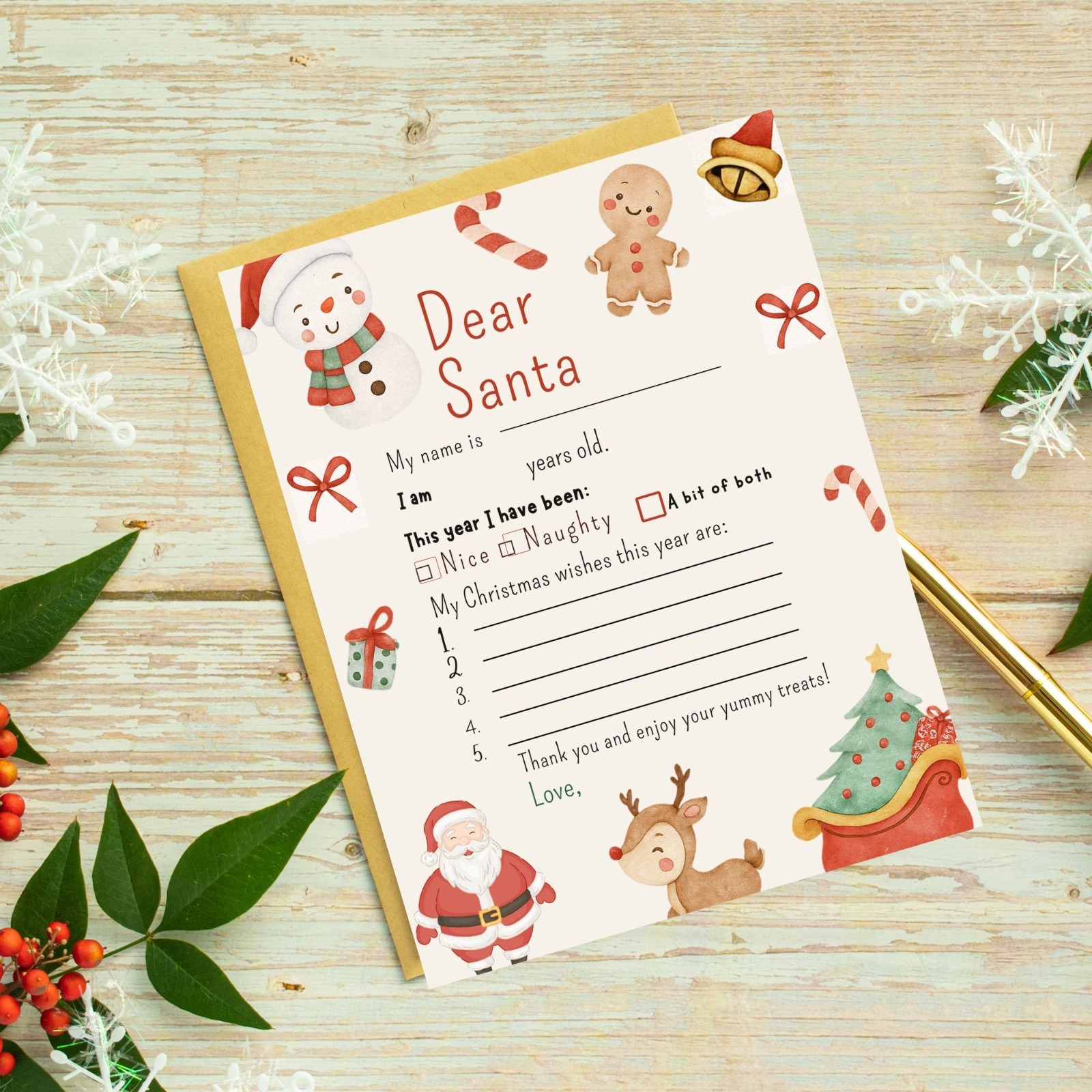 Letter To Santa Printable Easy To Print Letter To Santa Letter Instant Download