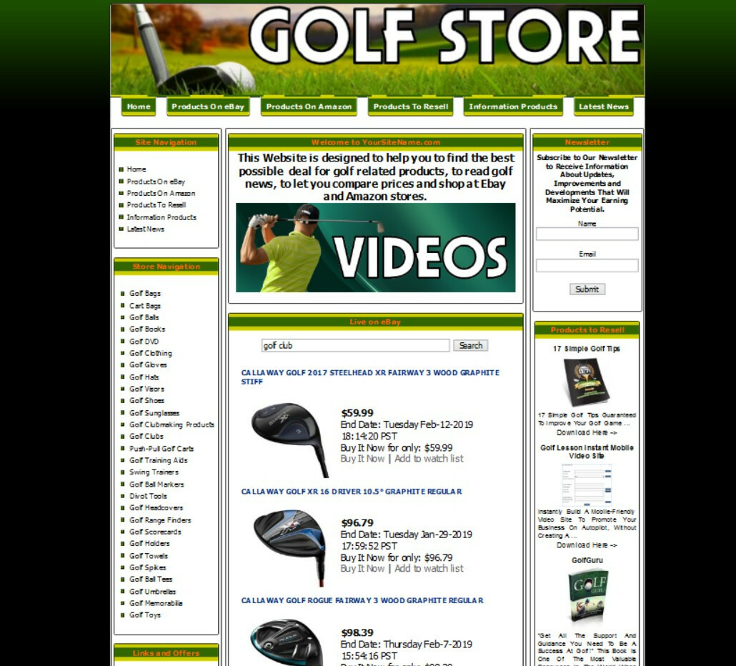 GOLF Website. Affiliate STORE+Amazon Store+Google Adsense+Dropship