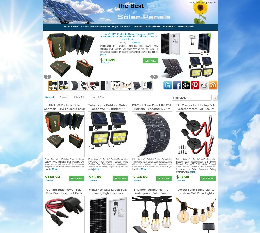 Solar Panels Store – Amazon, eBay, ClickBank Affiliate Website – Auto UPDATE