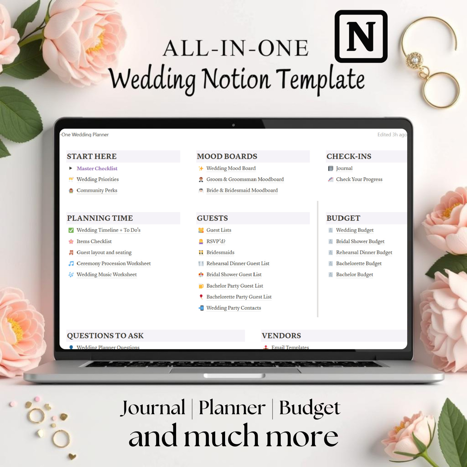 Ultimate All-in-One Digital Wedding Planner Template for Notion, Aesthetic