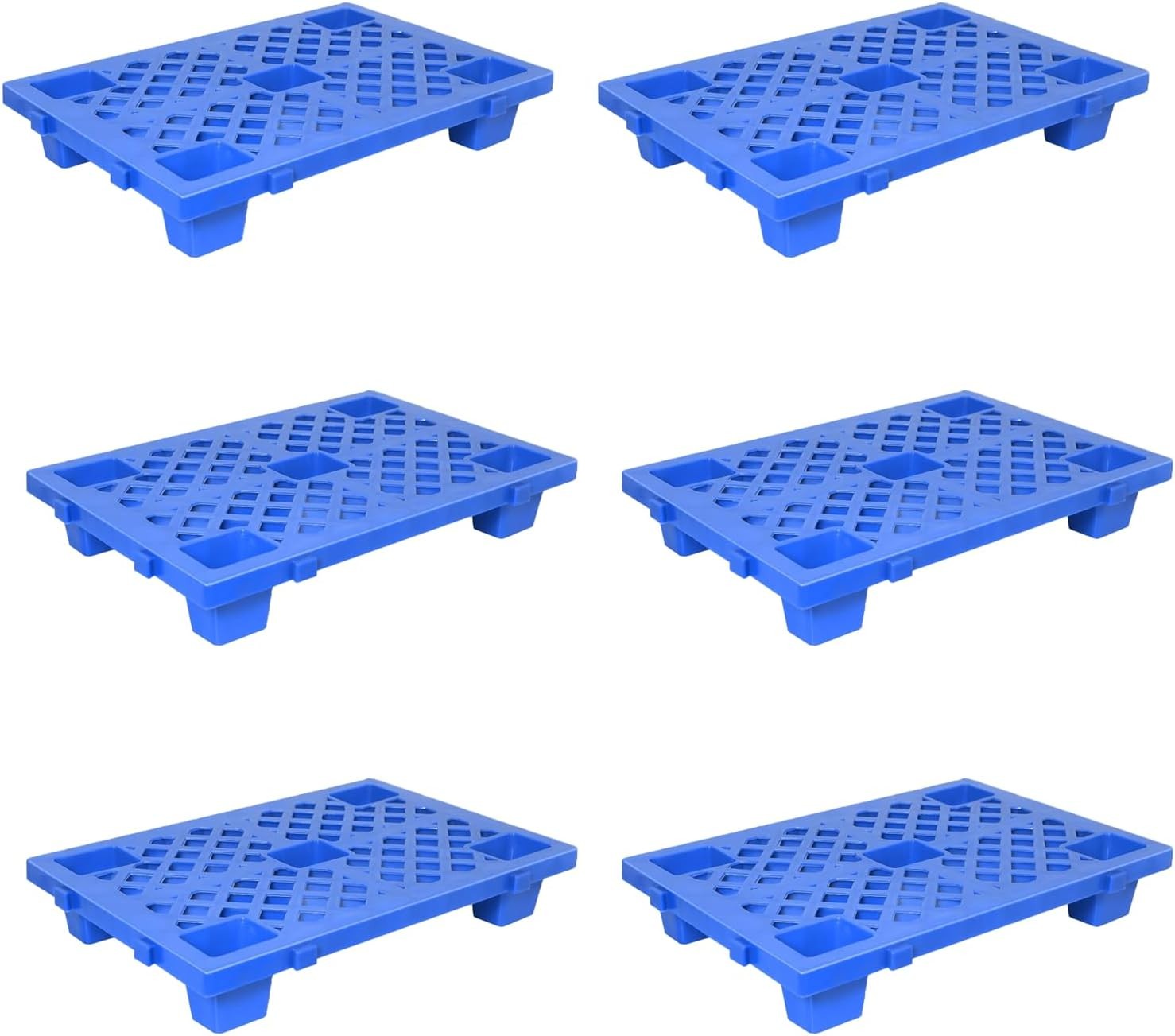 6 Pcs Plastic Pallets Nestable Storage Floor Mats 19.7 x 11.8 x 3.9 Blue