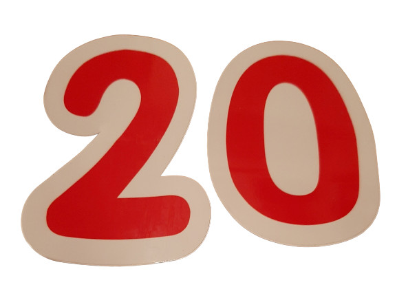 CAR DEALER NEW WINDOW ADVERTISE DIE CUT NUMBERS STICKERS in RED/WHITE