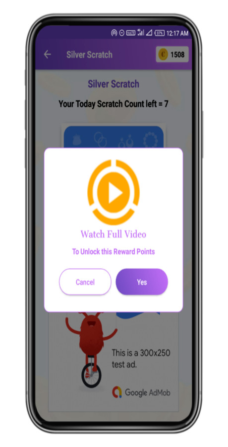 Scratch to Win Android App + Admin | AdMob, FB Bidding, Unity Ads, Start App