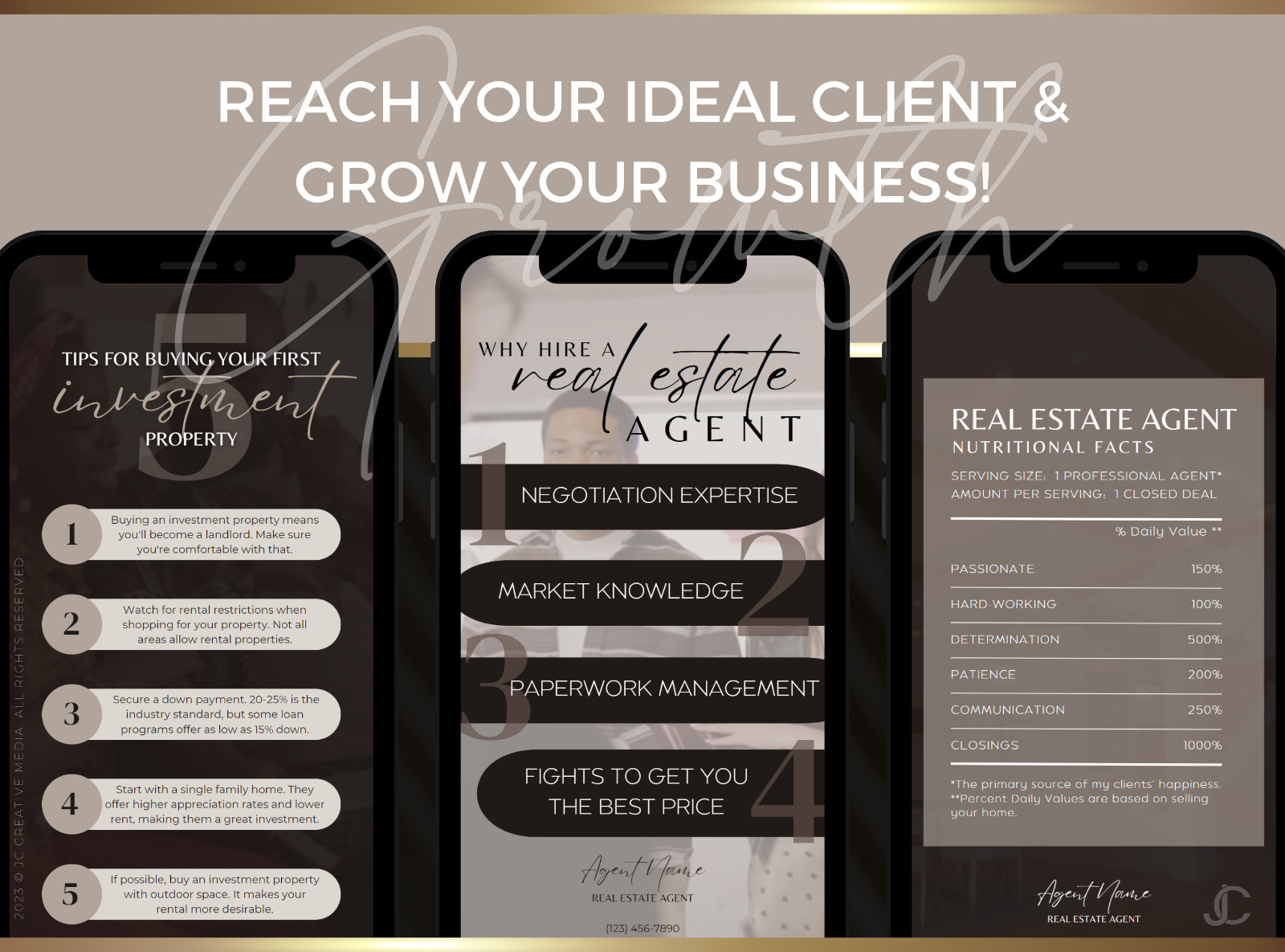 21 Real Estate Marketing Reels. VOL. 1 – Canva Video Templates (Brown / Black)