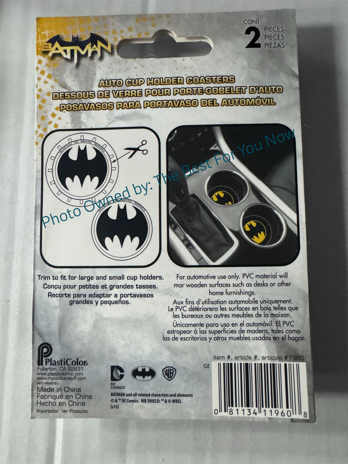 Two Travel BATMAN Yellow Logo Cup Holder Coasters for Car, Truk, and SUV