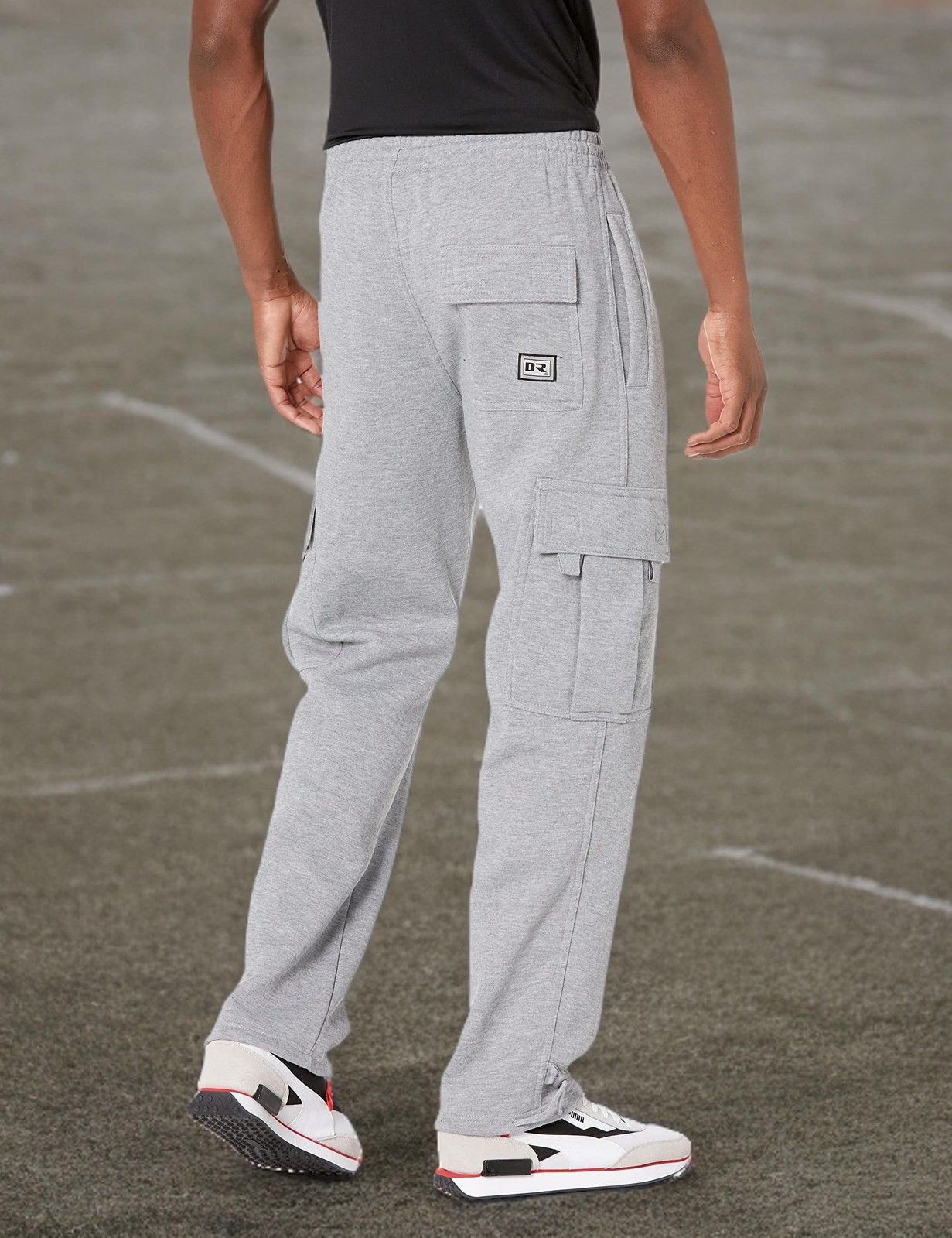 DREAM USA Men’s Heavyweight Fleece Cargo Sweatpants Large Grey