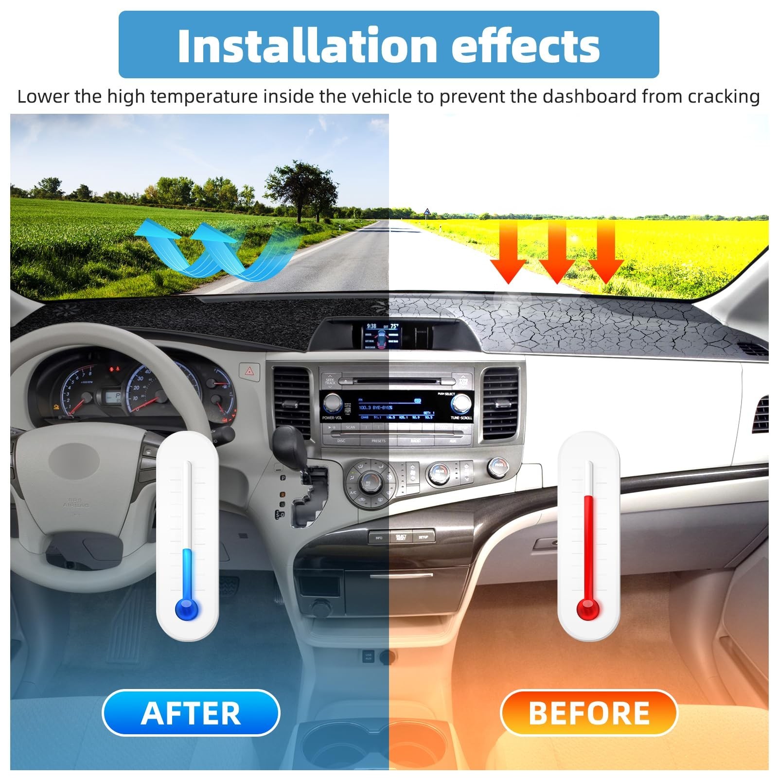 Dash Cover Mat Compatible with Toyota Sienna 2011-2014 Non-Slip Dashboard Cov…