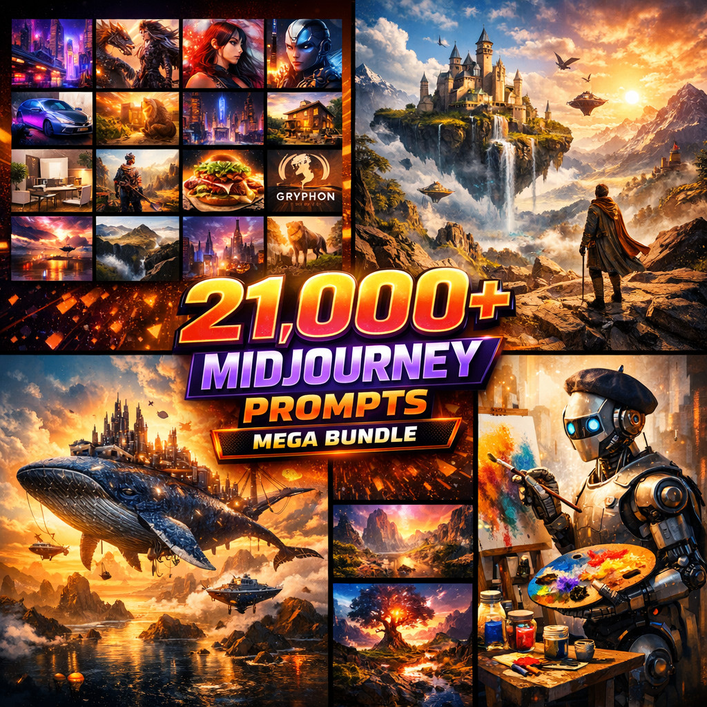 🏆 21,000+ Midjourney Prompts Mega Bundle – Ultimate AI Art Library