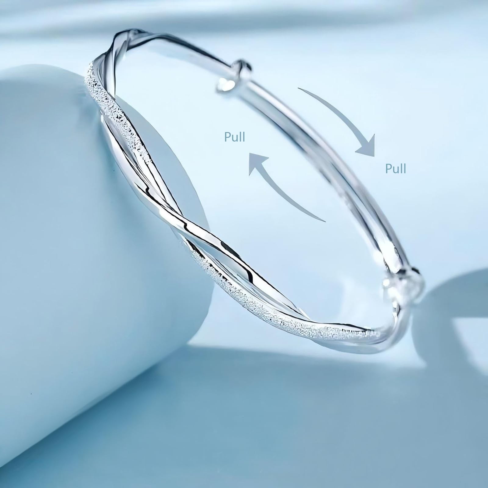 S925 Silver Bangle Bracelet for Women, Elegant Women‘s Sterling Silver Bra