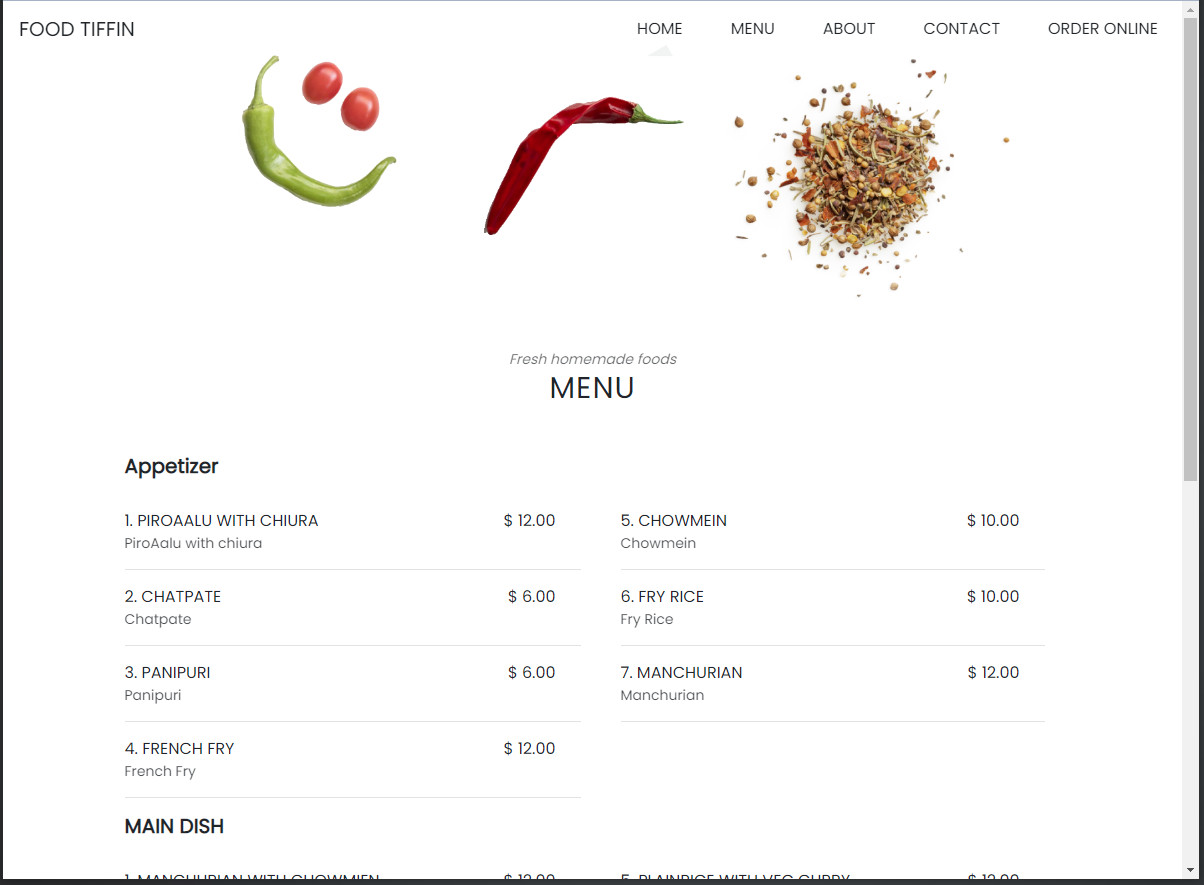 Food Tiffin HTML Bootstrap Responsive Template