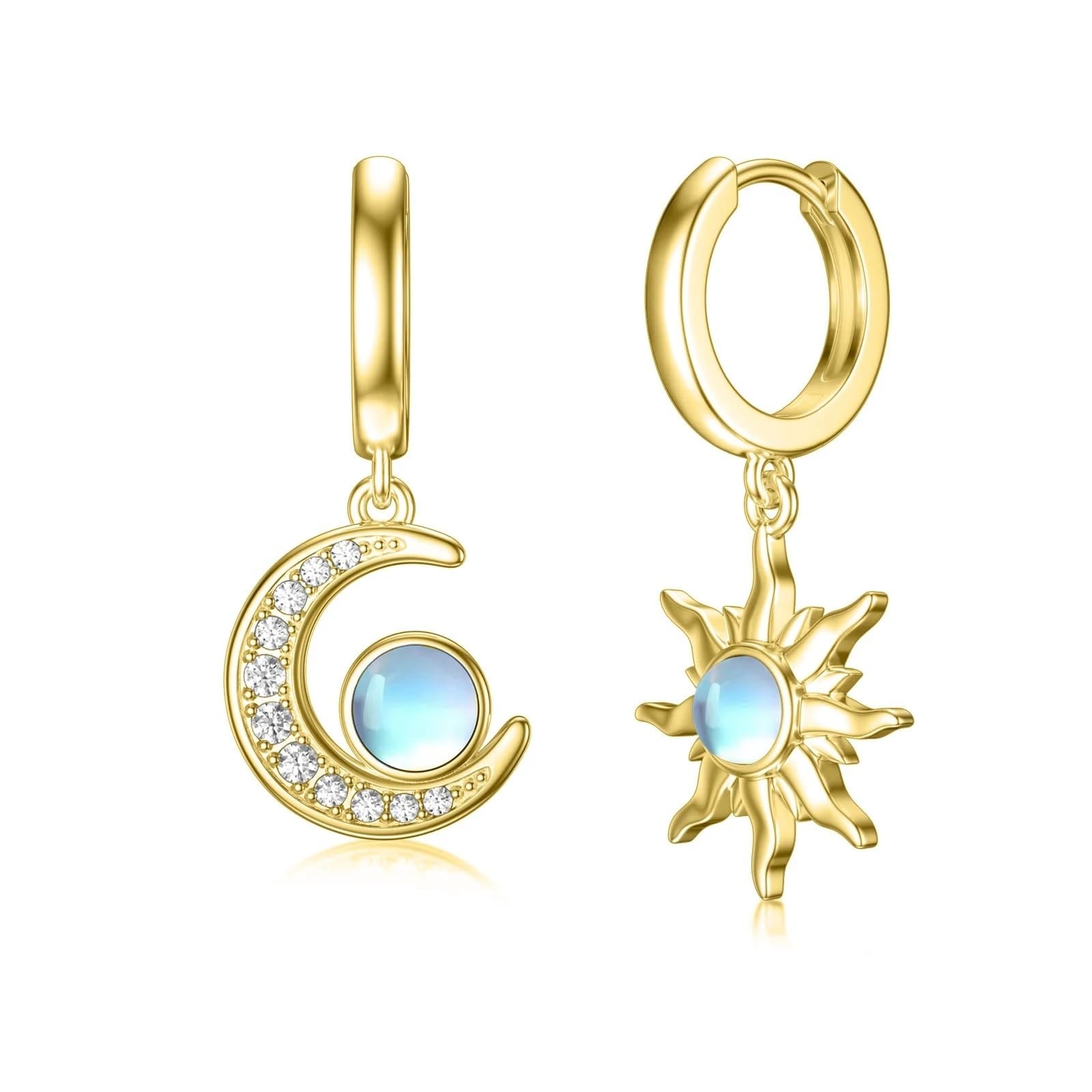Sun and Moon Dangle Moonstone Earrings 925 Sterling Silver Dangle Huggie Earr…