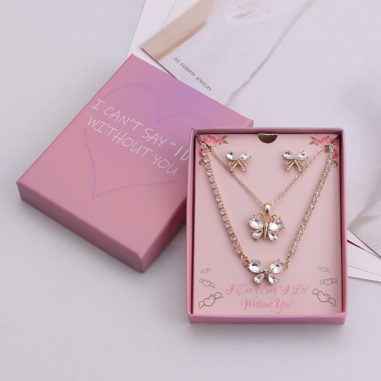 Bridesmaid Jewelry Set for Women 18K Gold & Silver & Rose Gold Plated Butterf…