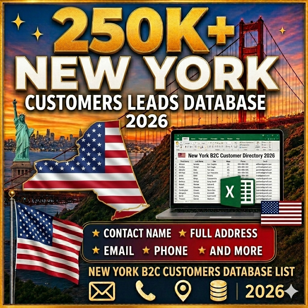 250K NEW YORK USA Customers Email Database B2C Contact Leads 2026 – Excel file