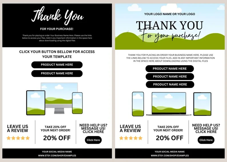 18 Editable Thank You Page Templates for Canva | Shop Thank You Bundle | Mockup