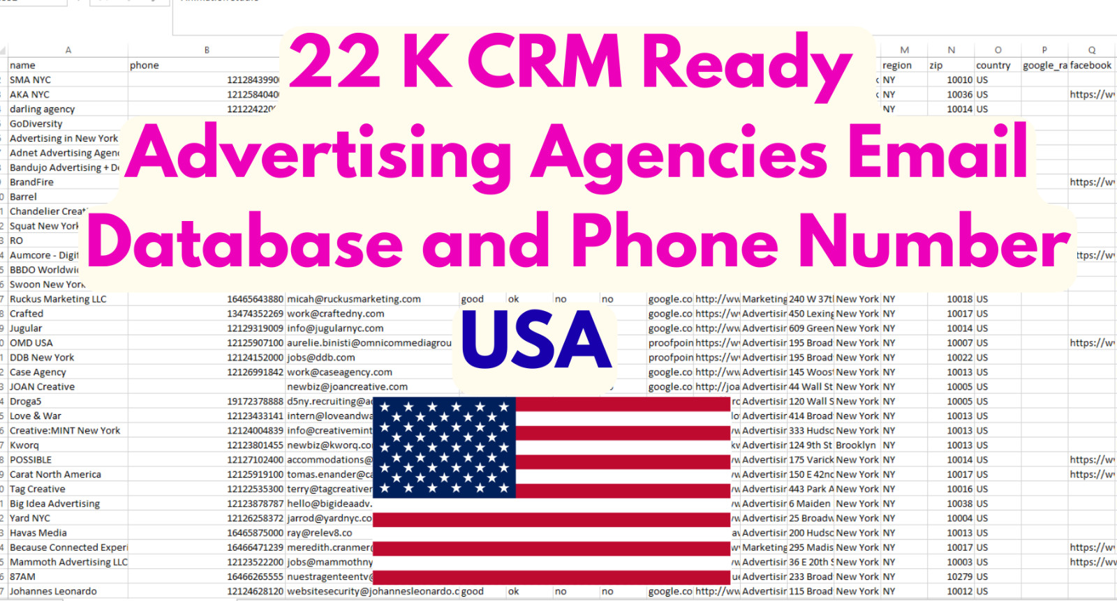 22k USA CRM Ready Advertising Agencies Email Database and Phone Number