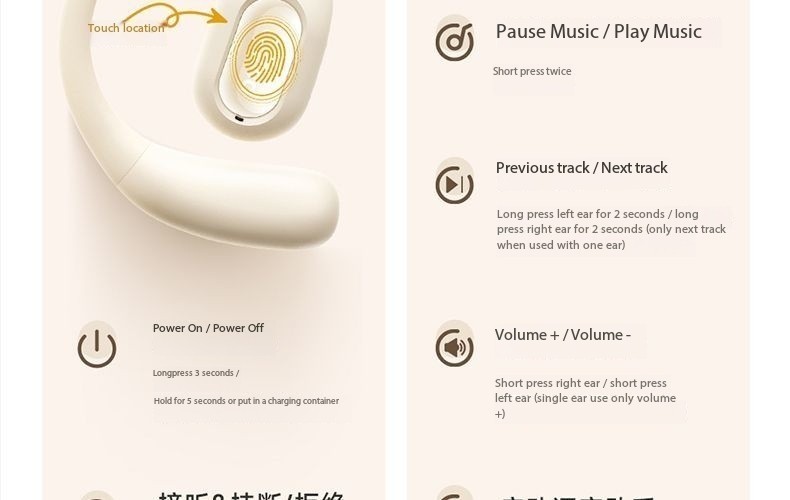 Pincun H1S Bluetooth Earphones, Bone Conduction, Over-Ear, Wireless, Open-Ear